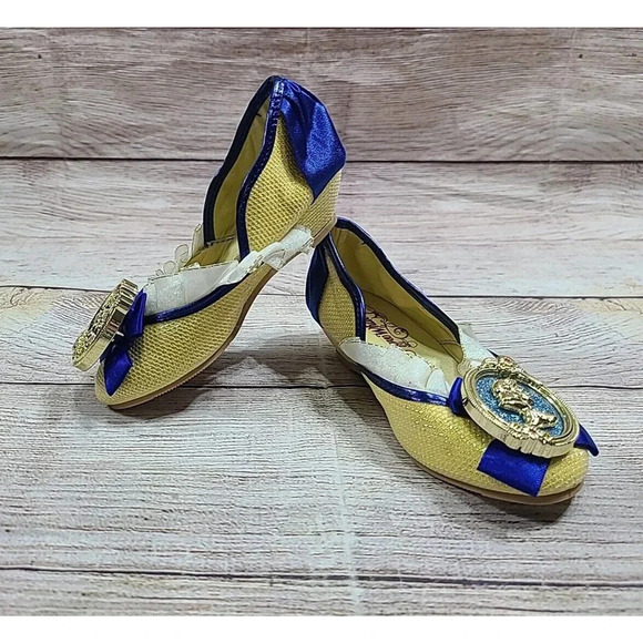 Disney Store Snow White Costume Dress Up Children's Shoes US 7/8 Gold Blue - Picture 1 of 11